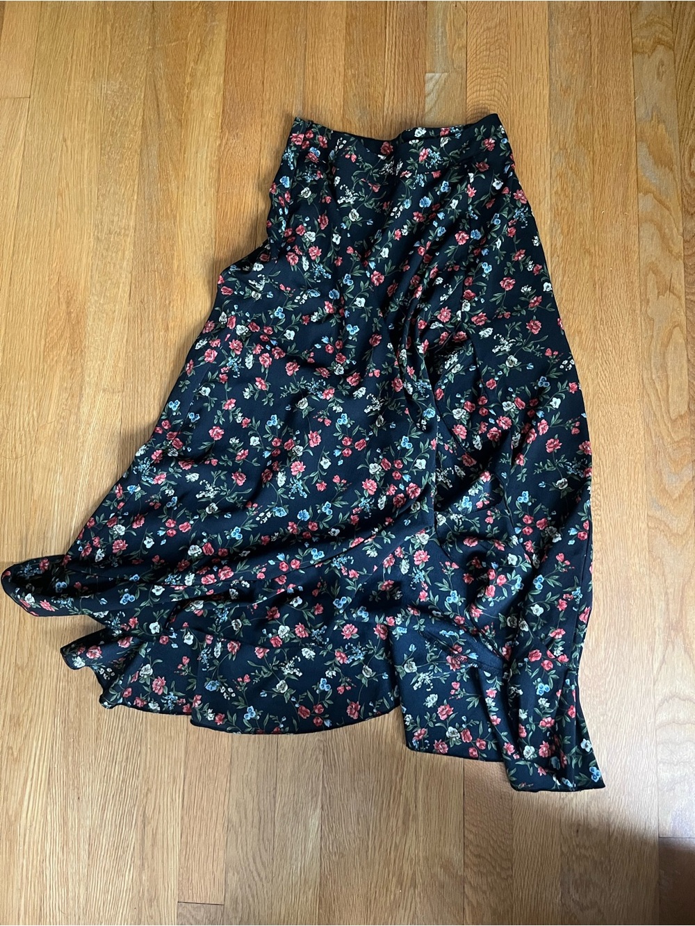 SHEIN Black Maxi Skirt with Red Floral Print